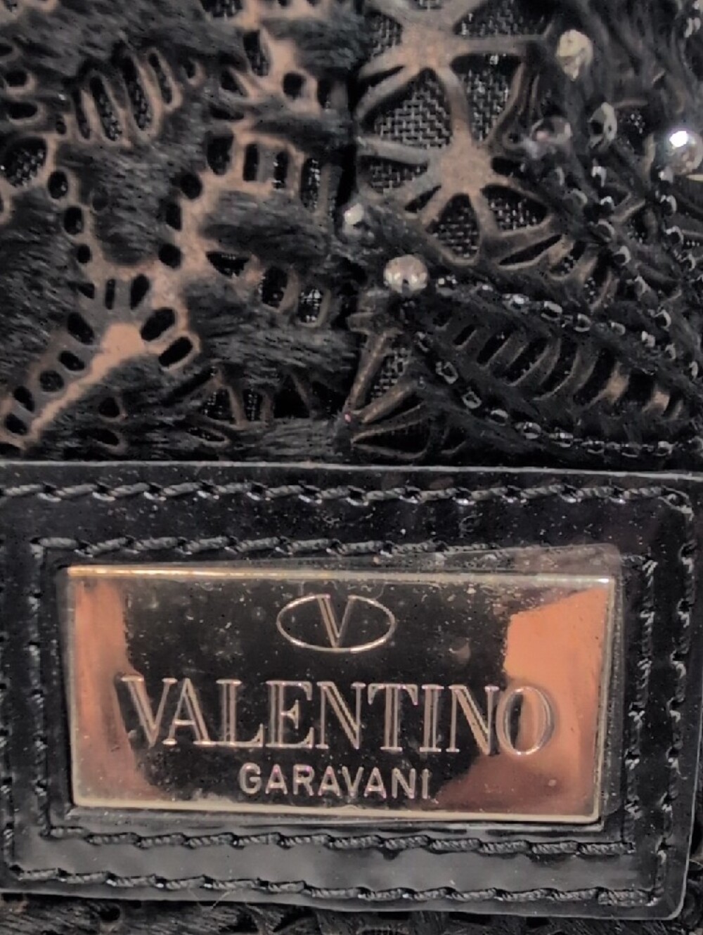 Valentino Garavani Lazer Cut Calfhair Crystal Embellished Tote - Picture 5 of 16